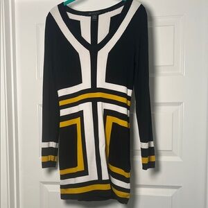 INC International Concepts Black, White, and Yellow Geometric Dress